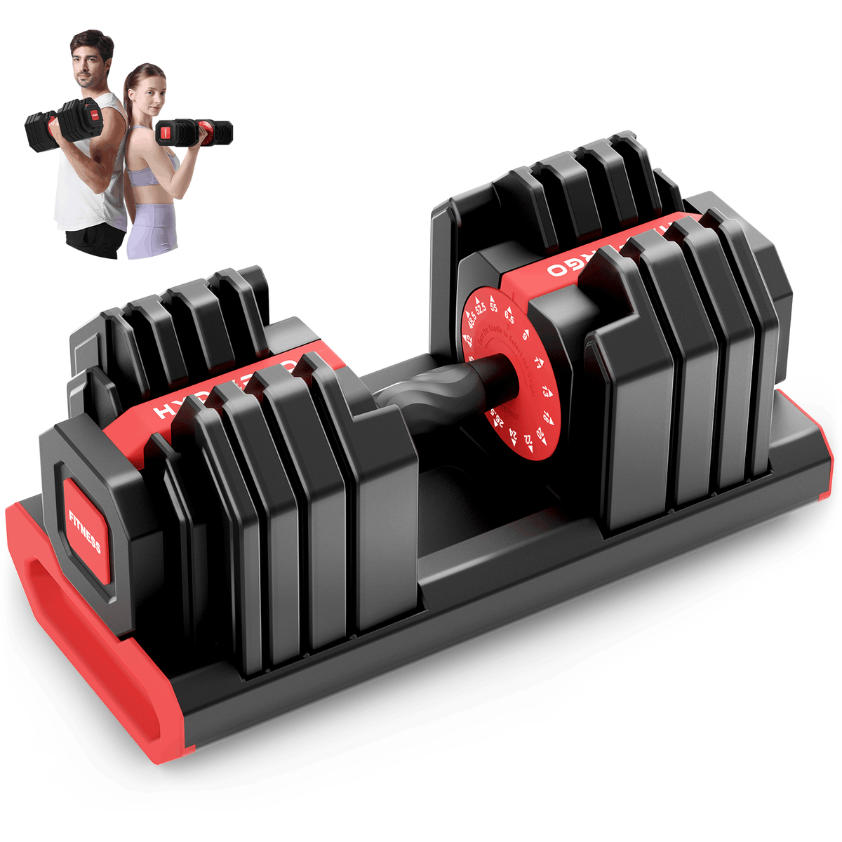 HXD-ERGO 15-in-1 Adjustable Dumbbell with 1-Second Quick Change, 52.5 LBS Free Weight with Anti-Slip Grip & Secure Lock, Space-Saving Home Gym Equipment for Full Body Workouts