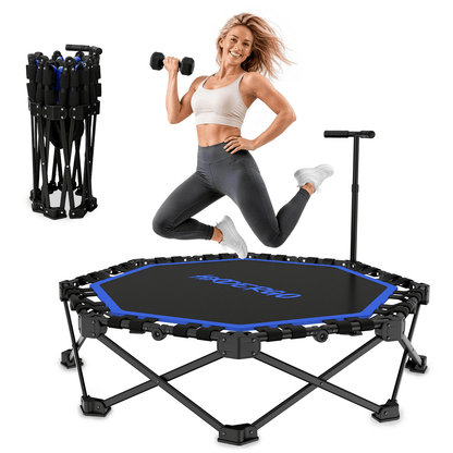 HXD-ERGO Pro Hexagonal Foldable Rebounder, Zero-Assembly Fitness Trampoline with Stability Handle