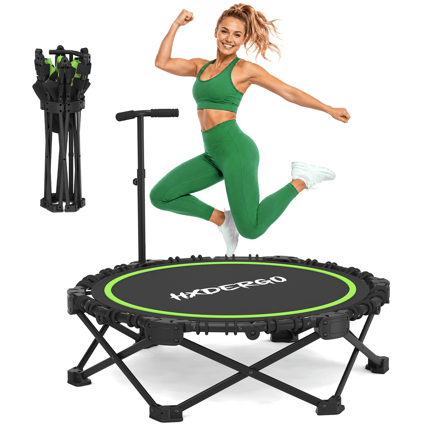 HXD-ERGO Classic Round Foldable Rebounder, Zero-Assembly Fitness Mini Trampoline with Handle