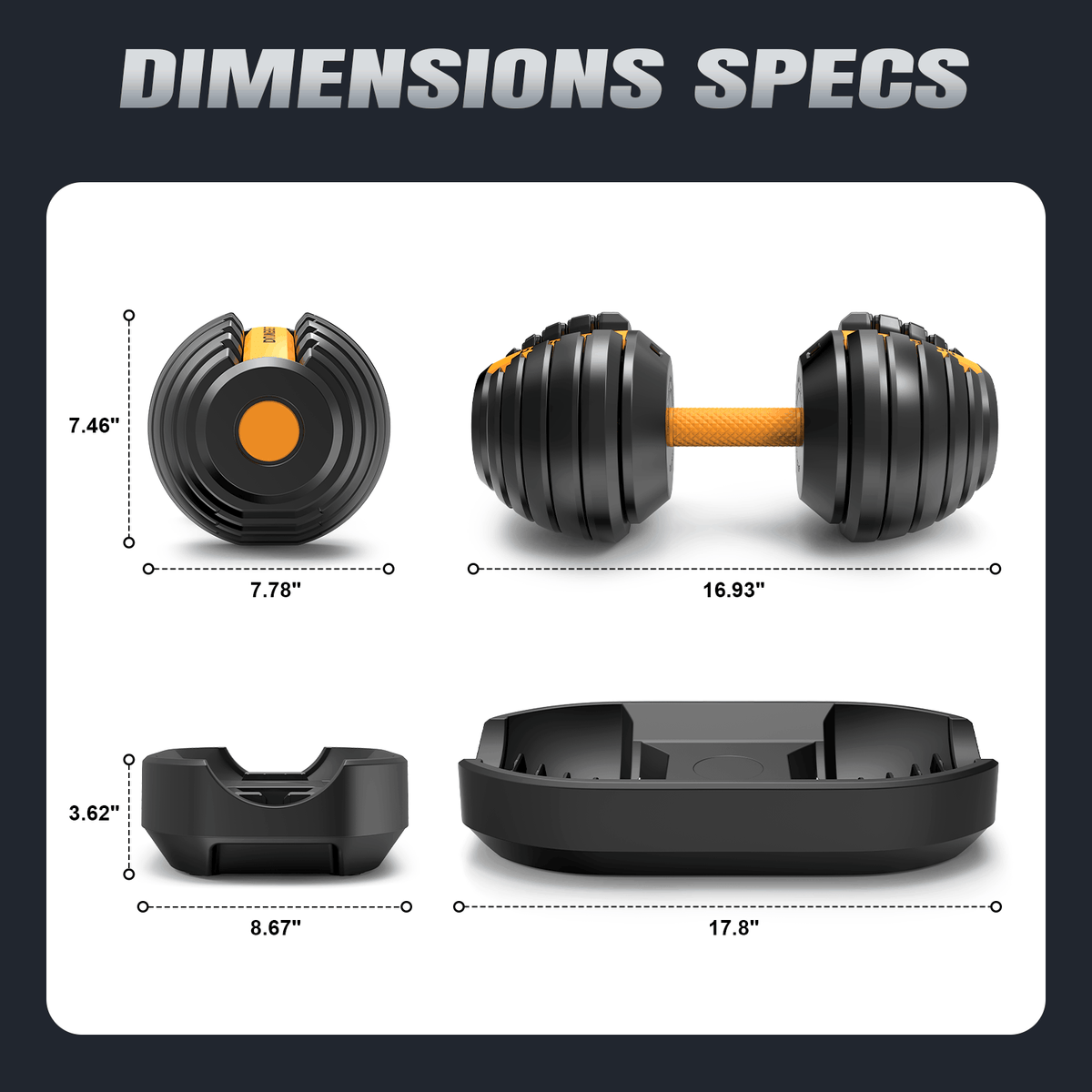 HXD-ERGO Quick-Dial Adjustable Dumbbell | [5-52.5 Lbs]