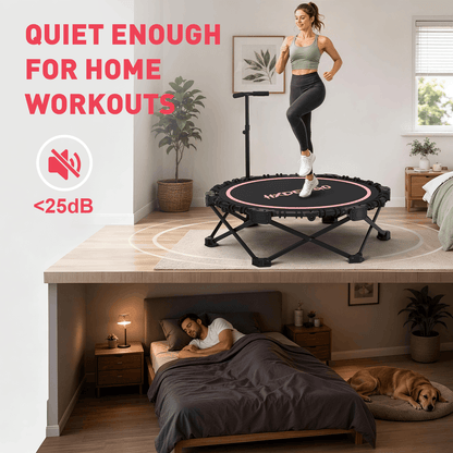 HXD-ERGO Classic Round Foldable Rebounder, Zero-Assembly Fitness Mini Trampoline with Handle