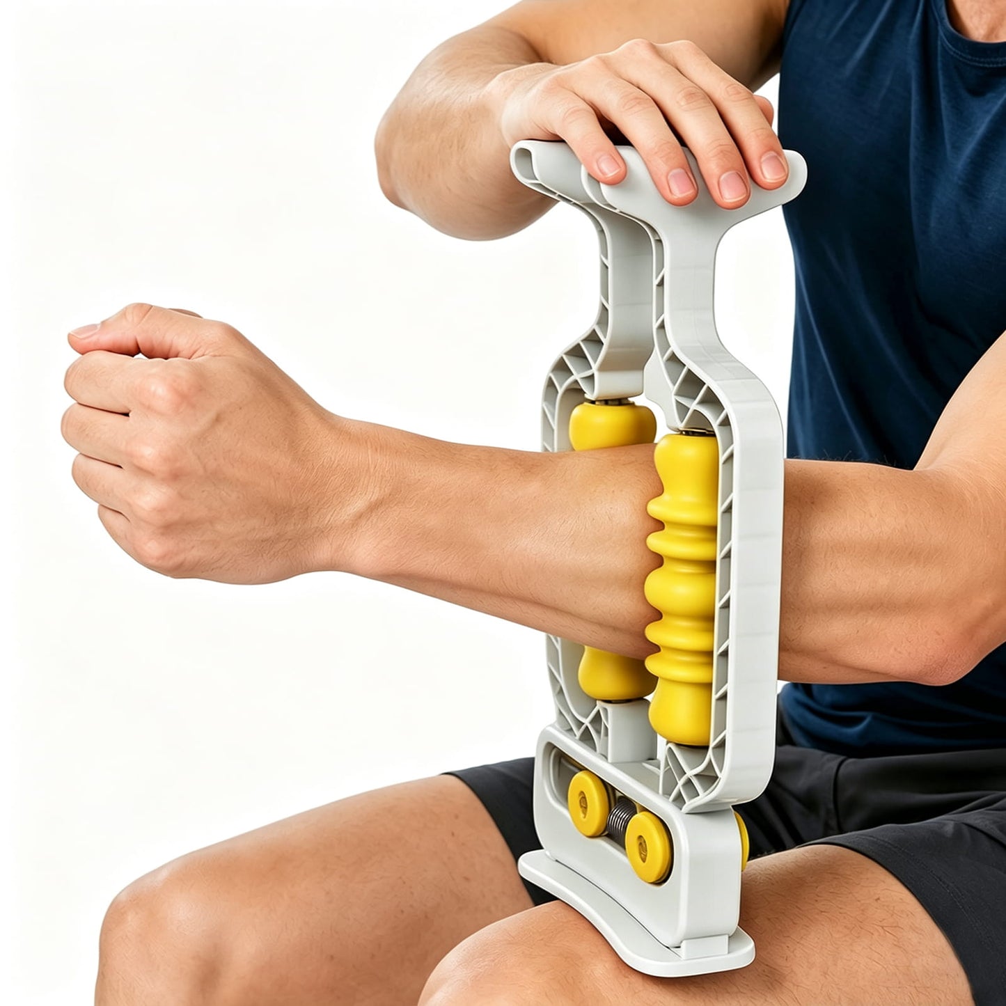 Adaptive Arm & Leg Massage Roller with Spring-Loaded Base | Deep Tissue Massager with Contour-Wavy Trigger Point Rollers & Foam Base. For Forearm, Wrist, Bicep, Calf Recovery At Gym