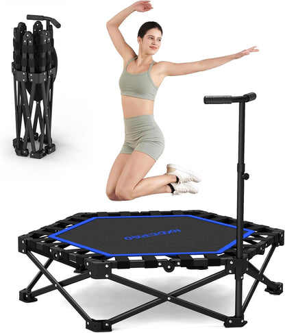 HXD-ERGO Pro Hexagonal Foldable Rebounder, Zero-Assembly Fitness Trampoline with Stability Handle