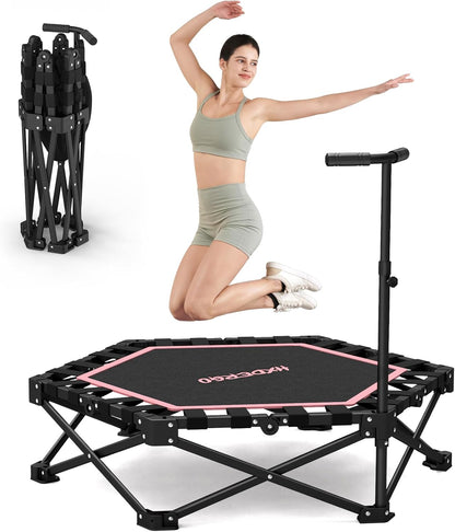 HXD-ERGO Pro Hexagonal Foldable Rebounder, Zero-Assembly Fitness Trampoline with Stability Handle