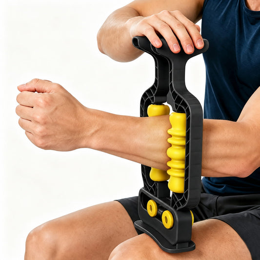 Adaptive Arm & Leg Massage Roller with Spring-Loaded Base | Deep Tissue Massager with Contour-Wavy Trigger Point Rollers & Foam Base. For Forearm, Wrist, Bicep, Calf Recovery At Gym