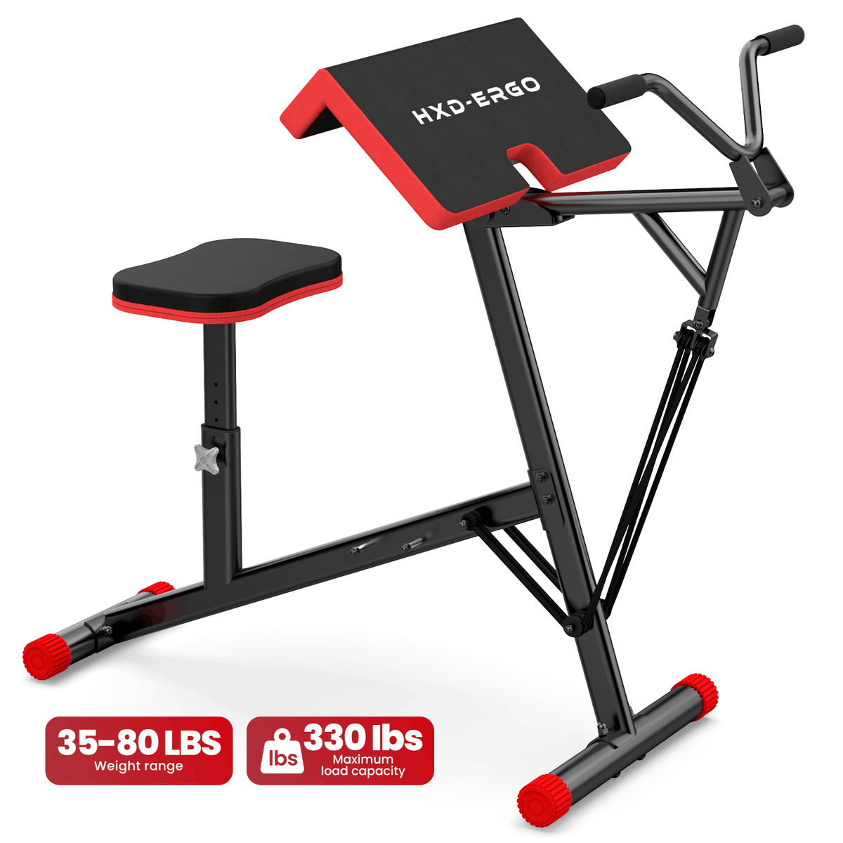 HXD-ERGO 2-in-1 Preacher Curl & Seated Row Station, 9-Level Linear Resistance Up to 80 Lbs, Sturdy Steel Frame Adjustable Seat, Space-Saving Arm Workout Equipment for Home Gym Strength Training