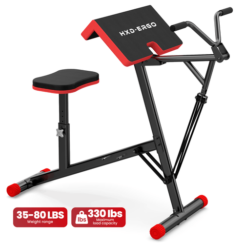 HXD-ERGO 2-in-1 Preacher Curl & Seated Row Station, 9-Level Linear Resistance Up to 80 Lbs, Sturdy Steel Frame Adjustable Seat, Space-Saving Arm Workout Equipment for Home Gym Strength Training