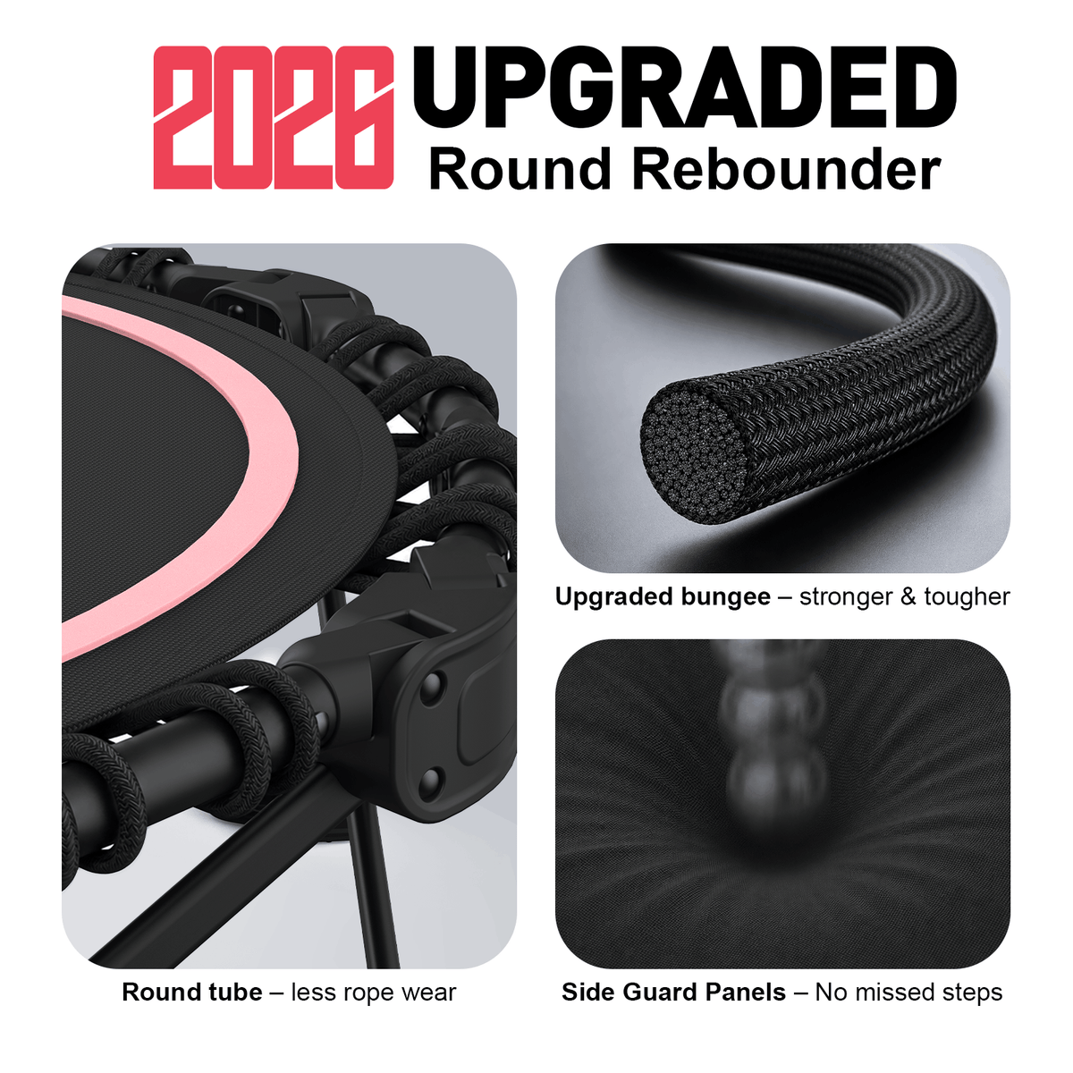 HXD-ERGO Classic Round Foldable Rebounder, Zero-Assembly Fitness Mini Trampoline with Handle