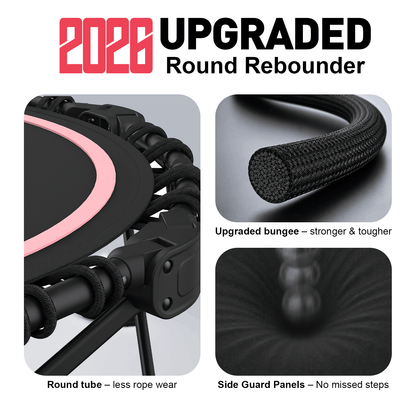 HXD-ERGO Classic Round Foldable Rebounder, Zero-Assembly Fitness Mini Trampoline with Handle