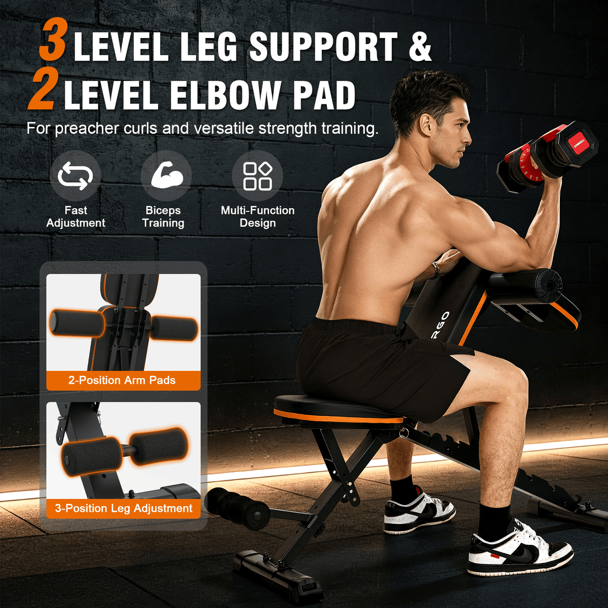 HXD-ERGO 660 lbs Capacity Adjustable Weight Bench, Foldable Incline/Decline Workout Bench for Home Gym, Multi-Position Fitness Training Equipment for Full Body Workouts, Strength Training Gear for Me