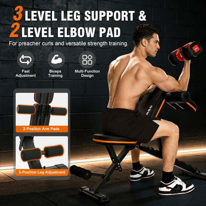 HXD-ERGO 660 lbs Capacity Adjustable Weight Bench, Foldable Incline/Decline Workout Bench for Home Gym, Multi-Position Fitness Training Equipment for Full Body Workouts, Strength Training Gear for Me
