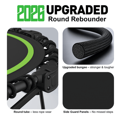 HXD-ERGO Classic Round Foldable Rebounder, Zero-Assembly Fitness Mini Trampoline with Handle