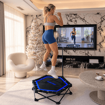 HXD-ERGO Pro Hexagonal Foldable Rebounder, Zero-Assembly Fitness Trampoline with Stability Handle