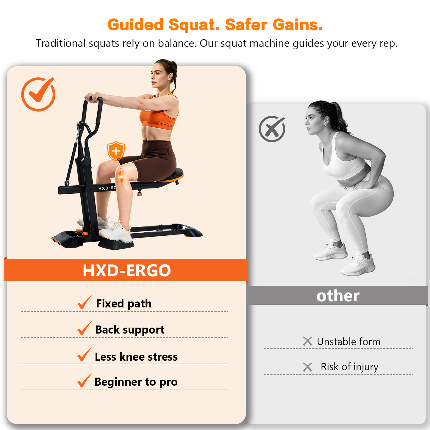 HXD-ERGO Home Deep Squat Trainer | 3-Level Adjustable Seat, Knee-Friendly Lower Body Workout Gear