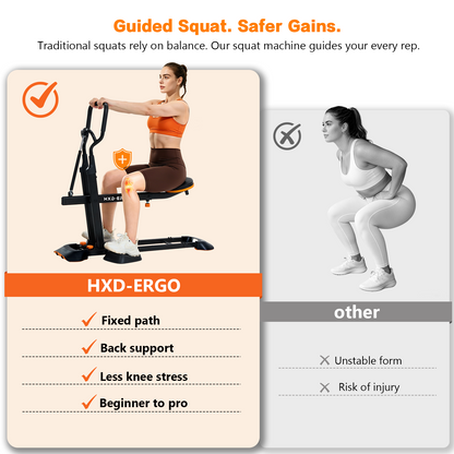 HXD-ERGO Home Deep Squat Trainer | 3-Level Adjustable Seat, Knee-Friendly Lower Body Workout Gear