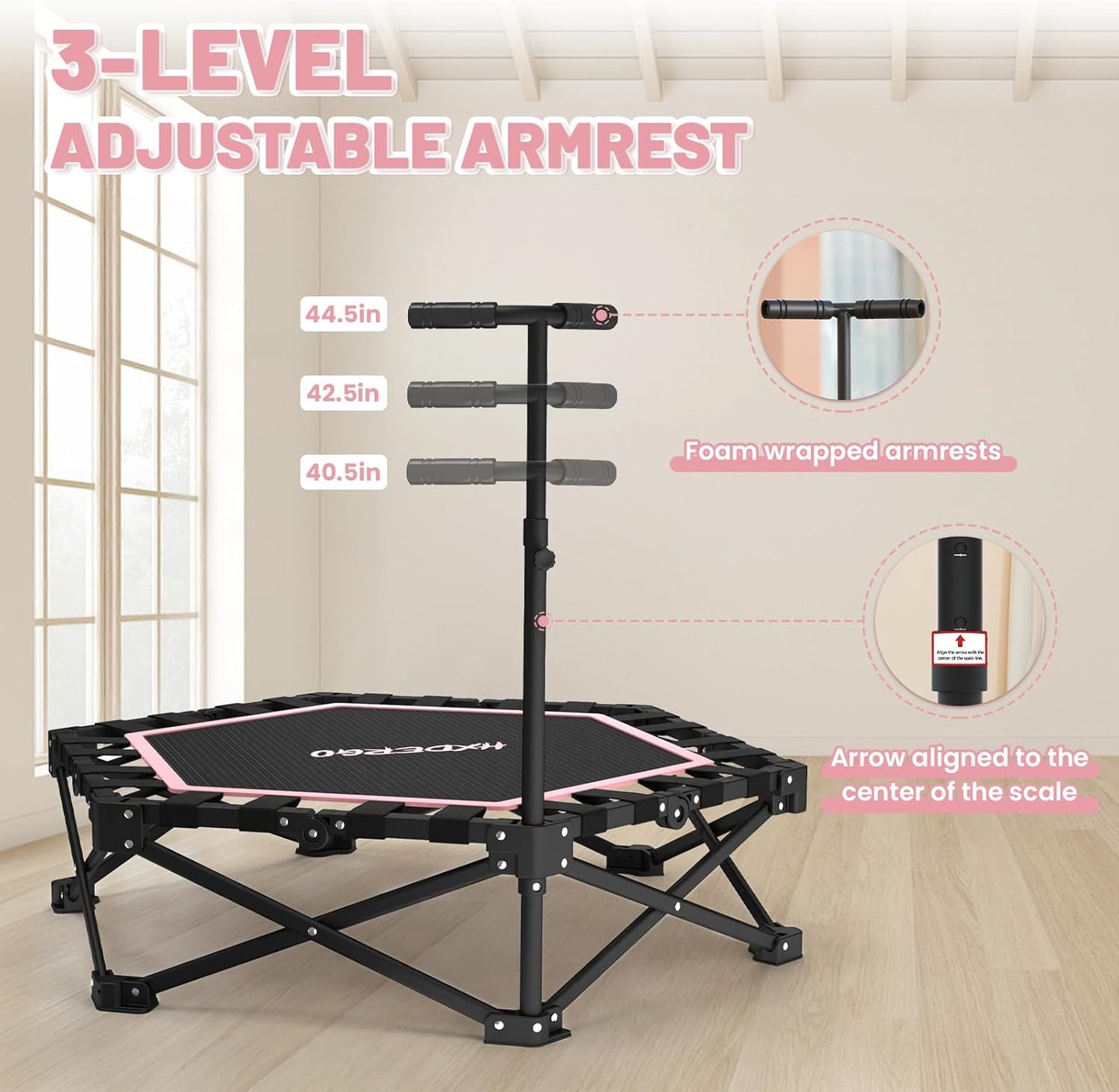HXD-ERGO Pro Hexagonal Foldable Rebounder, Zero-Assembly Fitness Trampoline with Stability Handle