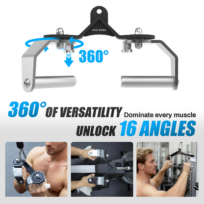 HXD-ERGO 360° Rotating LAT Pull Down Bar Set, LAT Pulldown Attachments with 16 Lockable Angles, 3 Grip Widths Cable Machine Attachment for Full Body Workout, Home Gym Equipment