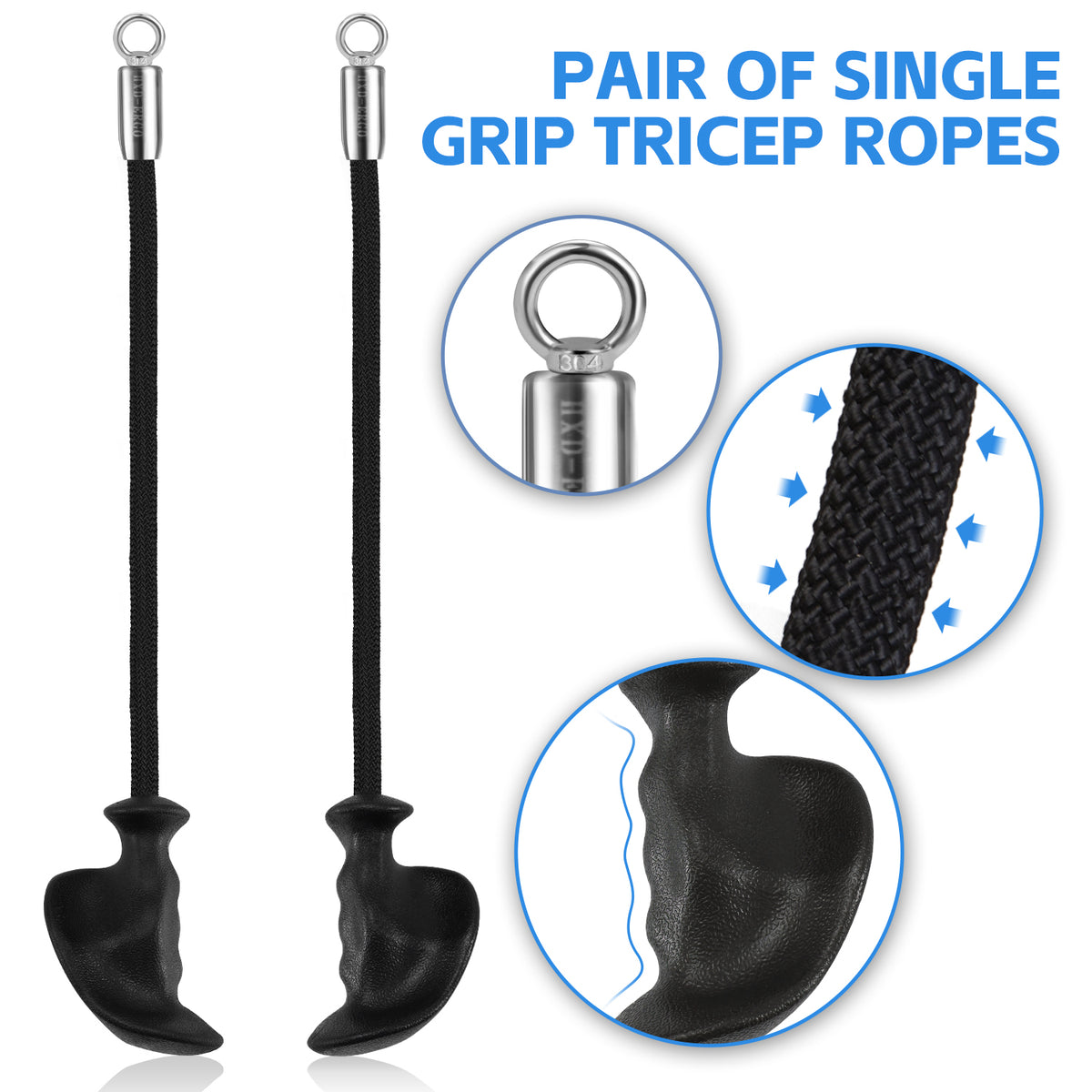 One-hand Tricep Rope with Ergonomic Handles 36 Inch Tricep Pull Down Rope