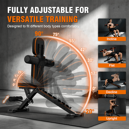 HXD-ERGO 660 lbs Capacity Adjustable Weight Bench, Foldable Incline/Decline Workout Bench for Home Gym, Multi-Position Fitness Training Equipment for Full Body Workouts, Strength Training Gear for Me