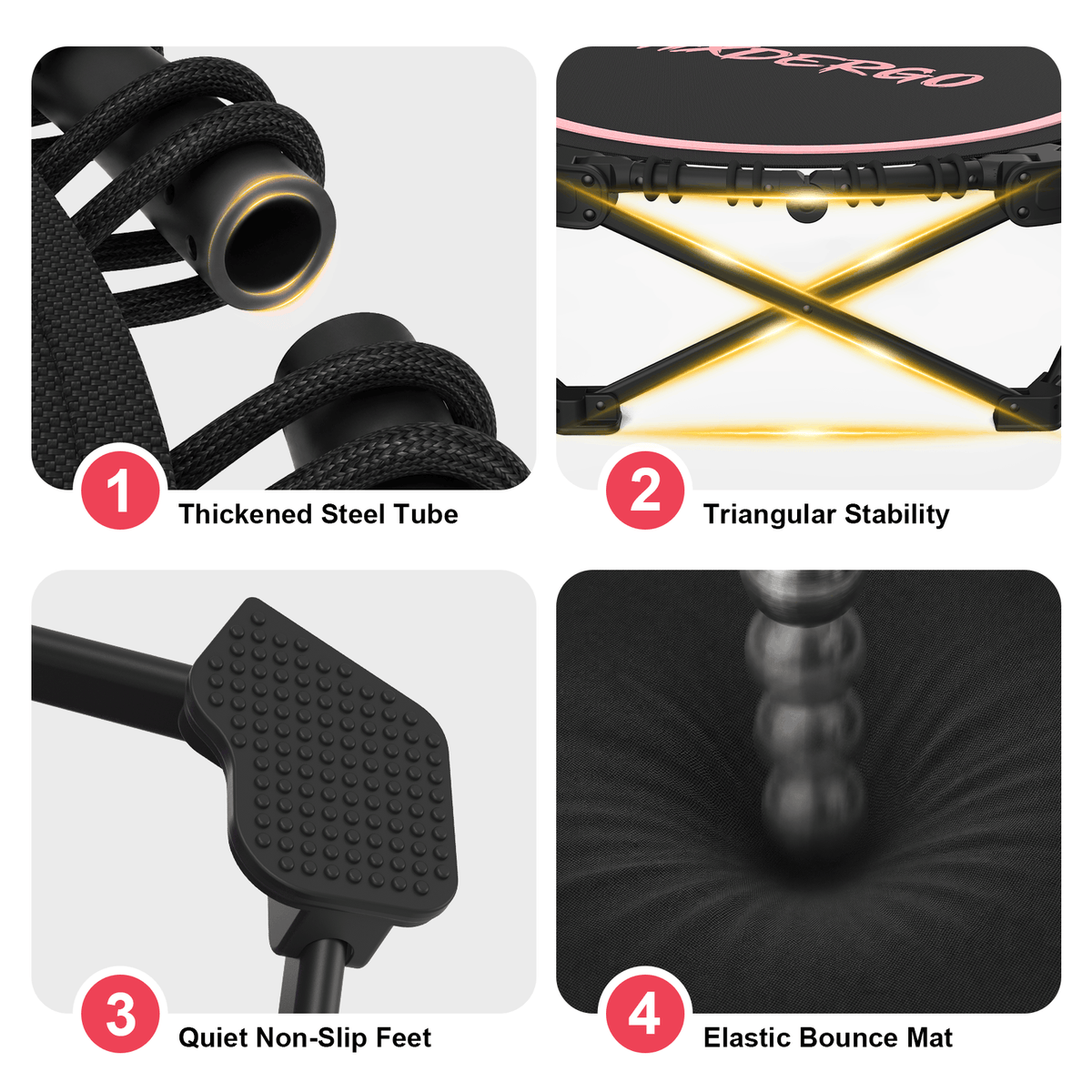 HXD-ERGO Classic Round Foldable Rebounder, Zero-Assembly Fitness Mini Trampoline with Handle