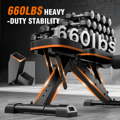 HXD-ERGO 660 lbs Capacity Adjustable Weight Bench, Foldable Incline/Decline Workout Bench for Home Gym, Multi-Position Fitness Training Equipment for Full Body Workouts, Strength Training Gear for Me