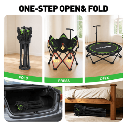 HXD-ERGO Classic Round Foldable Rebounder, Zero-Assembly Fitness Mini Trampoline with Handle