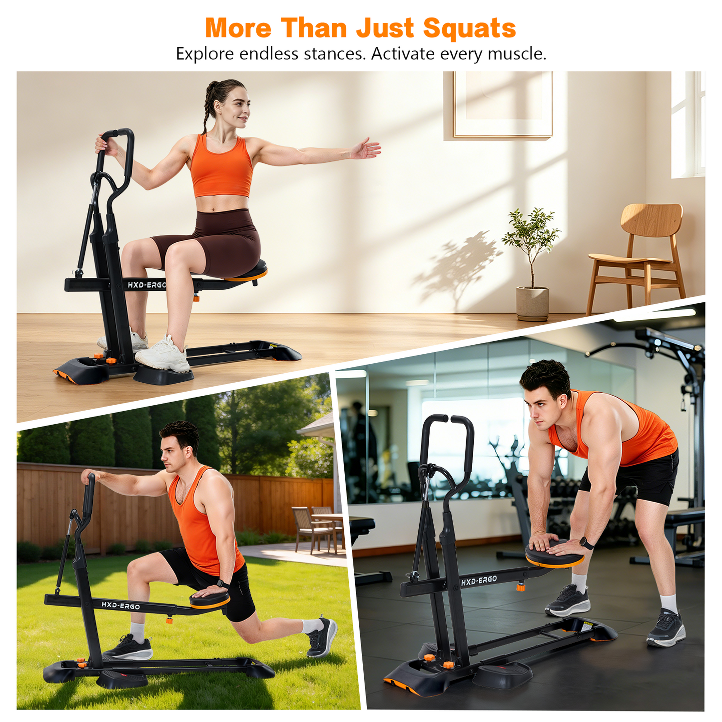 HXD-ERGO Home Deep Squat Trainer | 3-Level Adjustable Seat, Knee-Friendly Lower Body Workout Gear
