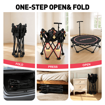 HXD-ERGO Classic Round Foldable Rebounder, Zero-Assembly Fitness Mini Trampoline with Handle