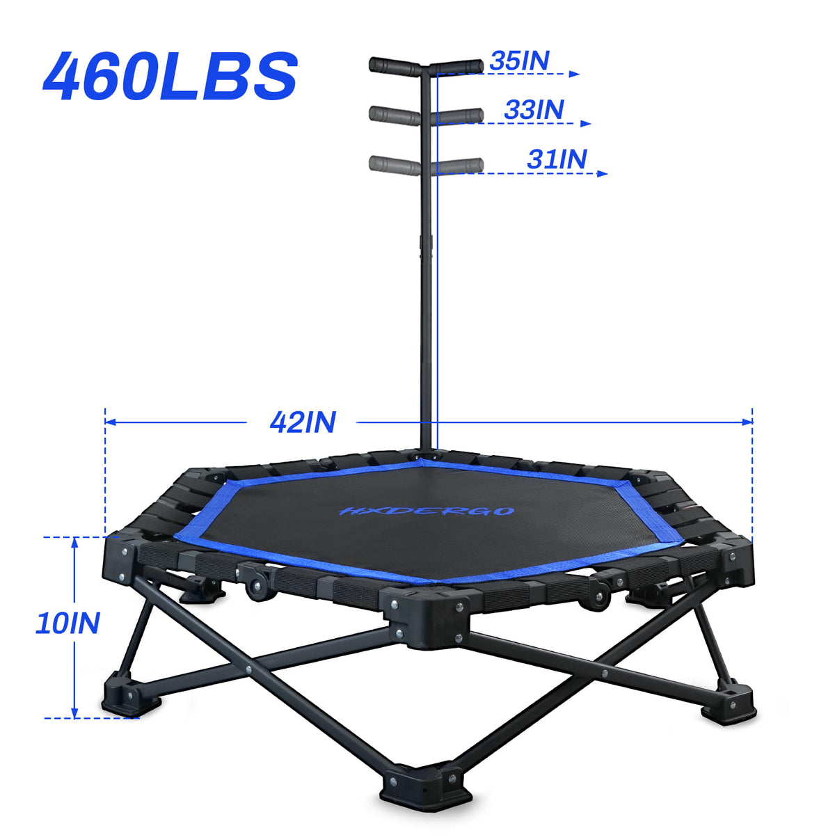 HXD-ERGO Pro Hexagonal Foldable Rebounder, Zero-Assembly Fitness Trampoline with Stability Handle