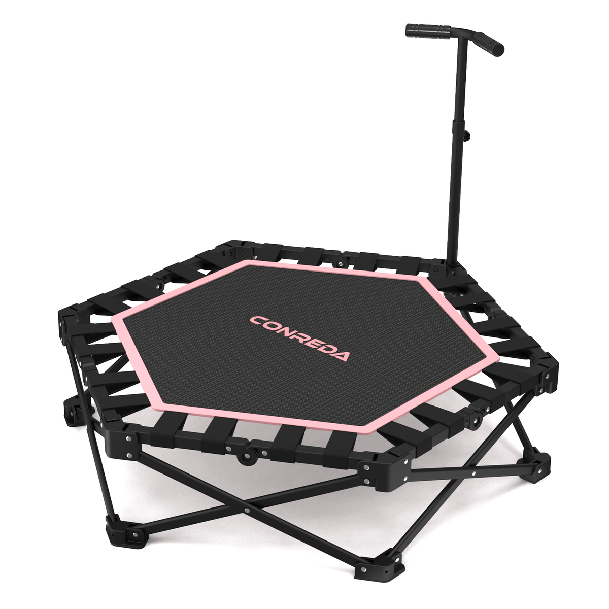 HXD-ERGO Pro Hexagonal Foldable Rebounder, Zero-Assembly Fitness Trampoline with Stability Handle