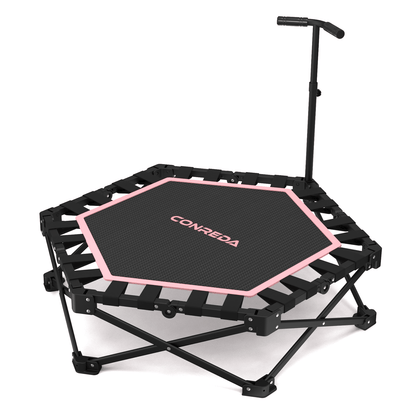 HXD-ERGO Pro Hexagonal Foldable Rebounder, Zero-Assembly Fitness Trampoline with Stability Handle