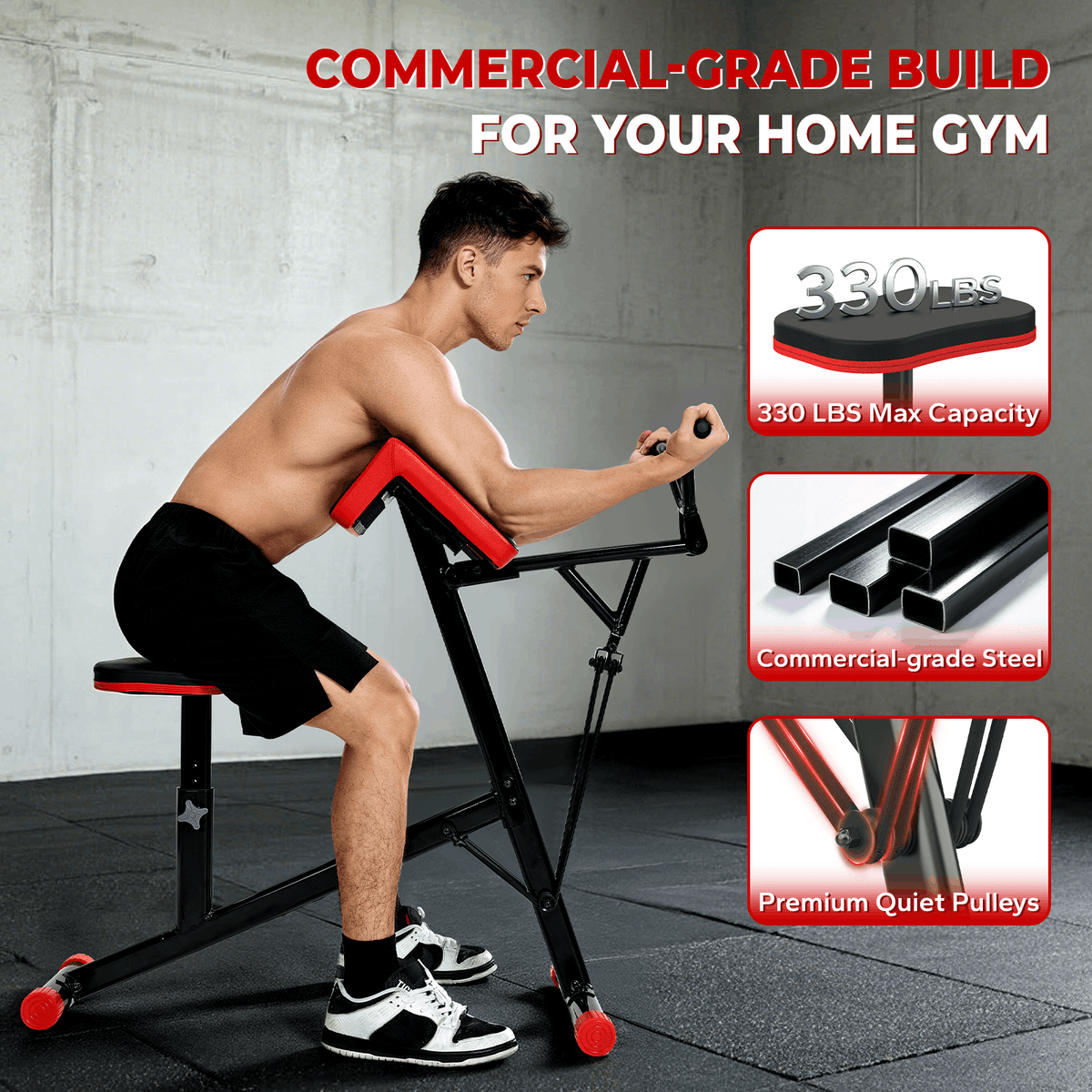 HXD-ERGO 2-in-1 Preacher Curl & Seated Row Station, 9-Level Linear Resistance Up to 80 Lbs, Sturdy Steel Frame Adjustable Seat, Space-Saving Arm Workout Equipment for Home Gym Strength Training