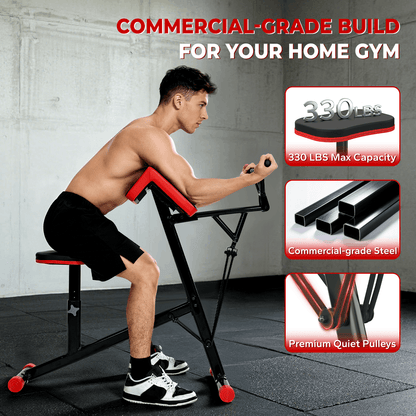 HXD-ERGO 2-in-1 Preacher Curl & Seated Row Station, 9-Level Linear Resistance Up to 80 Lbs, Sturdy Steel Frame Adjustable Seat, Space-Saving Arm Workout Equipment for Home Gym Strength Training