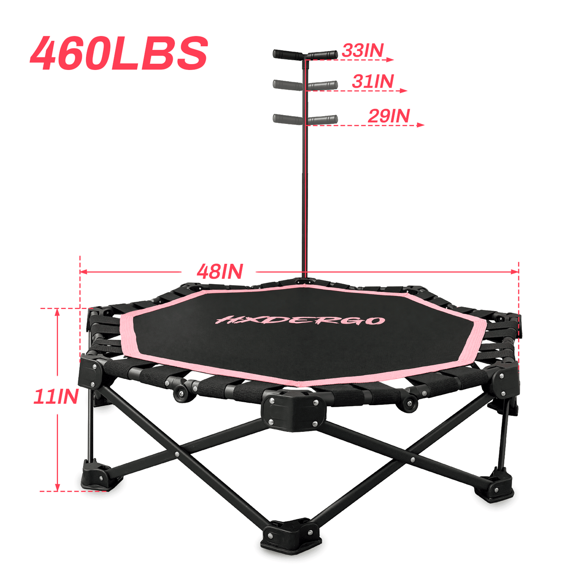 HXD-ERGO Pro Hexagonal Foldable Rebounder, Zero-Assembly Fitness Trampoline with Stability Handle