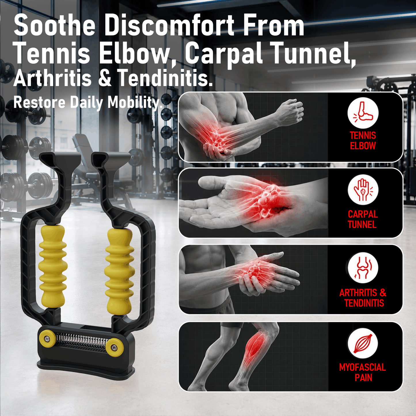 Adaptive Arm & Leg Massage Roller with Spring-Loaded Base | Deep Tissue Massager with Contour-Wavy Trigger Point Rollers & Foam Base. For Forearm, Wrist, Bicep, Calf Recovery At Gym