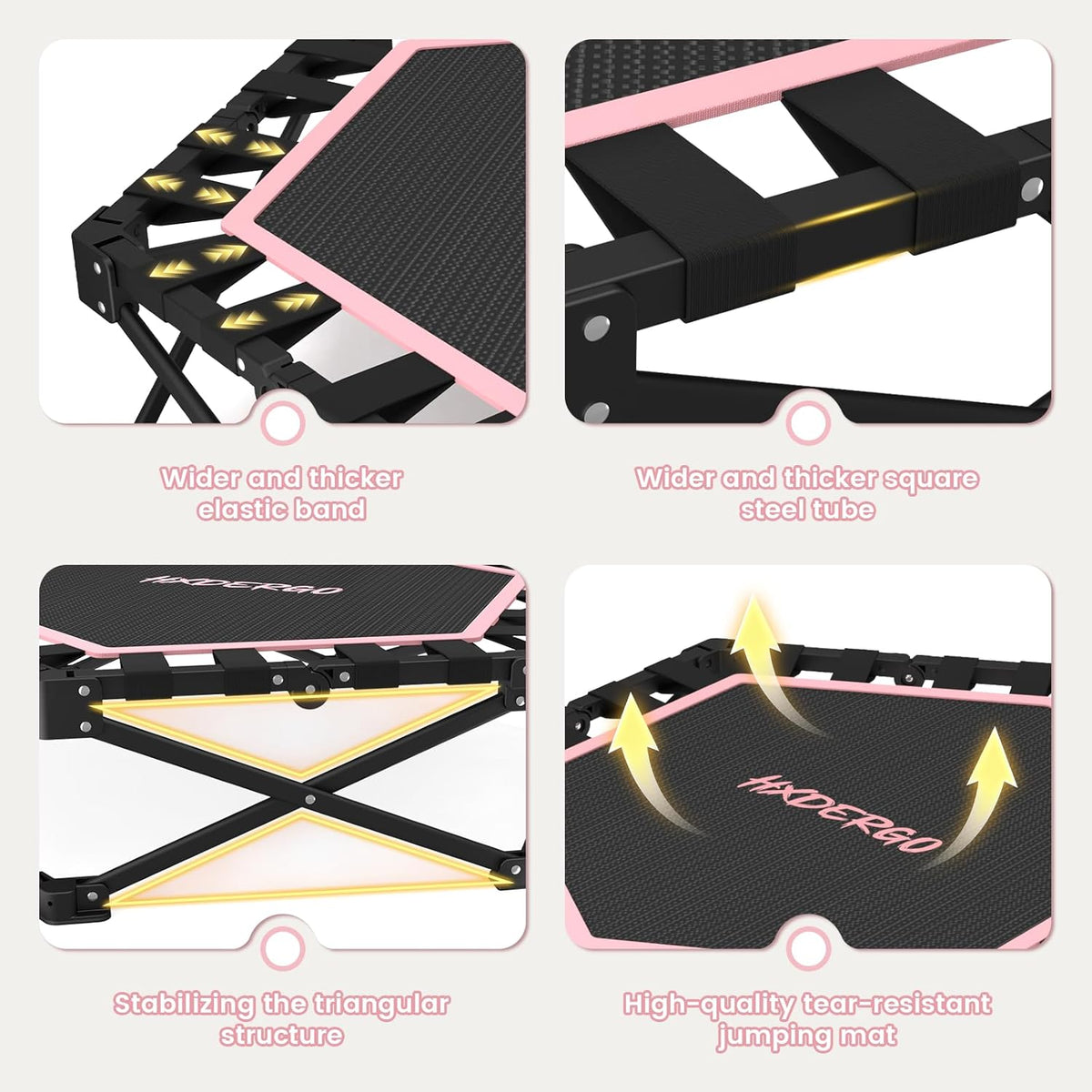 HXD-ERGO Pro Hexagonal Foldable Rebounder, Zero-Assembly Fitness Trampoline with Stability Handle