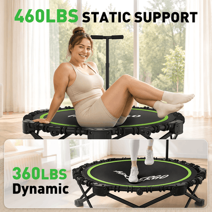HXD-ERGO Classic Round Foldable Rebounder, Zero-Assembly Fitness Mini Trampoline with Handle