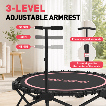 HXD-ERGO Classic Round Foldable Rebounder, Zero-Assembly Fitness Mini Trampoline with Handle