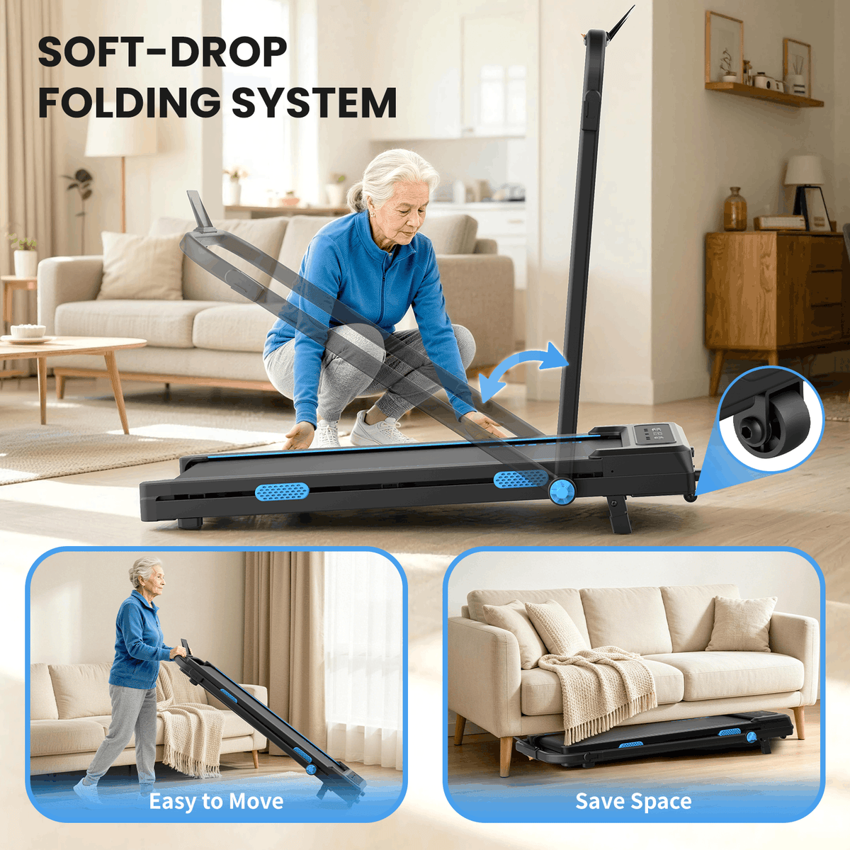 HXD-ERGO-2-in-1 Foldable Low Noise 250lbs Weight Capacity 1.5HP Motorized Treadmill with LED Monitor & Remote Control, 2 Level Manual Incline, Space Saving for Home Indoor Walking Jogging Workouts