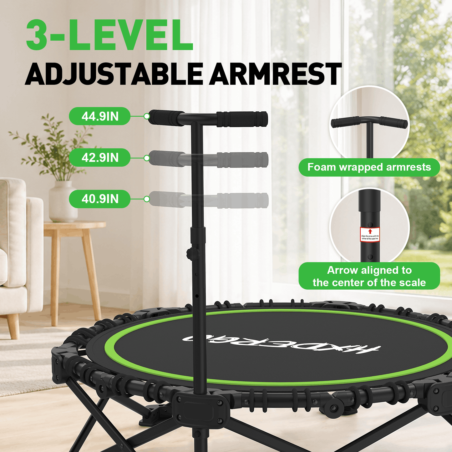 HXD-ERGO Classic Round Foldable Rebounder, Zero-Assembly Fitness Mini Trampoline with Handle