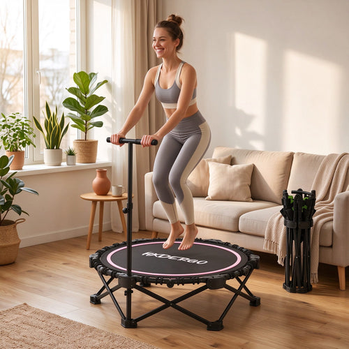 HXD-ERGO Classic Round Foldable Rebounder, Zero-Assembly Fitness Mini Trampoline with Handle