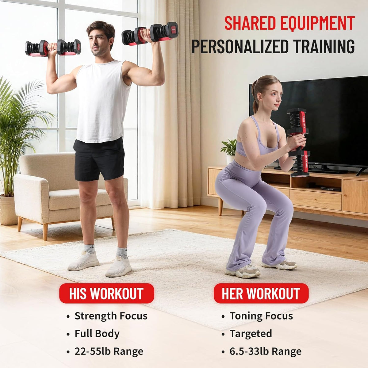 HXD-ERGO QuickSwitch Pro 55lb Adjustable Dumbbells (Pair)