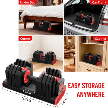 HXD-ERGO 15-in-1 Adjustable Dumbbell with 1-Second Quick Change, 52.5 LBS Free Weight with Anti-Slip Grip & Secure Lock, Space-Saving Home Gym Equipment for Full Body Workouts
