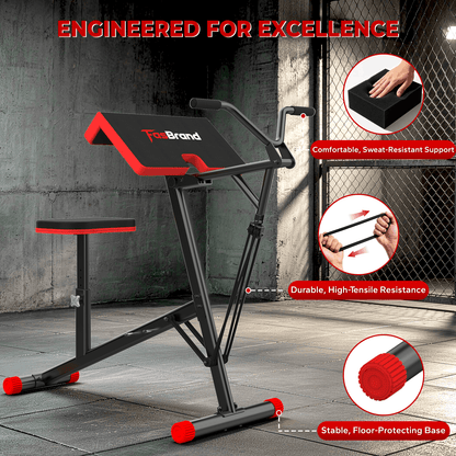 HXD-ERGO 2-in-1 Preacher Curl & Seated Row Station, 9-Level Linear Resistance Up to 80 Lbs, Sturdy Steel Frame Adjustable Seat, Space-Saving Arm Workout Equipment for Home Gym Strength Training