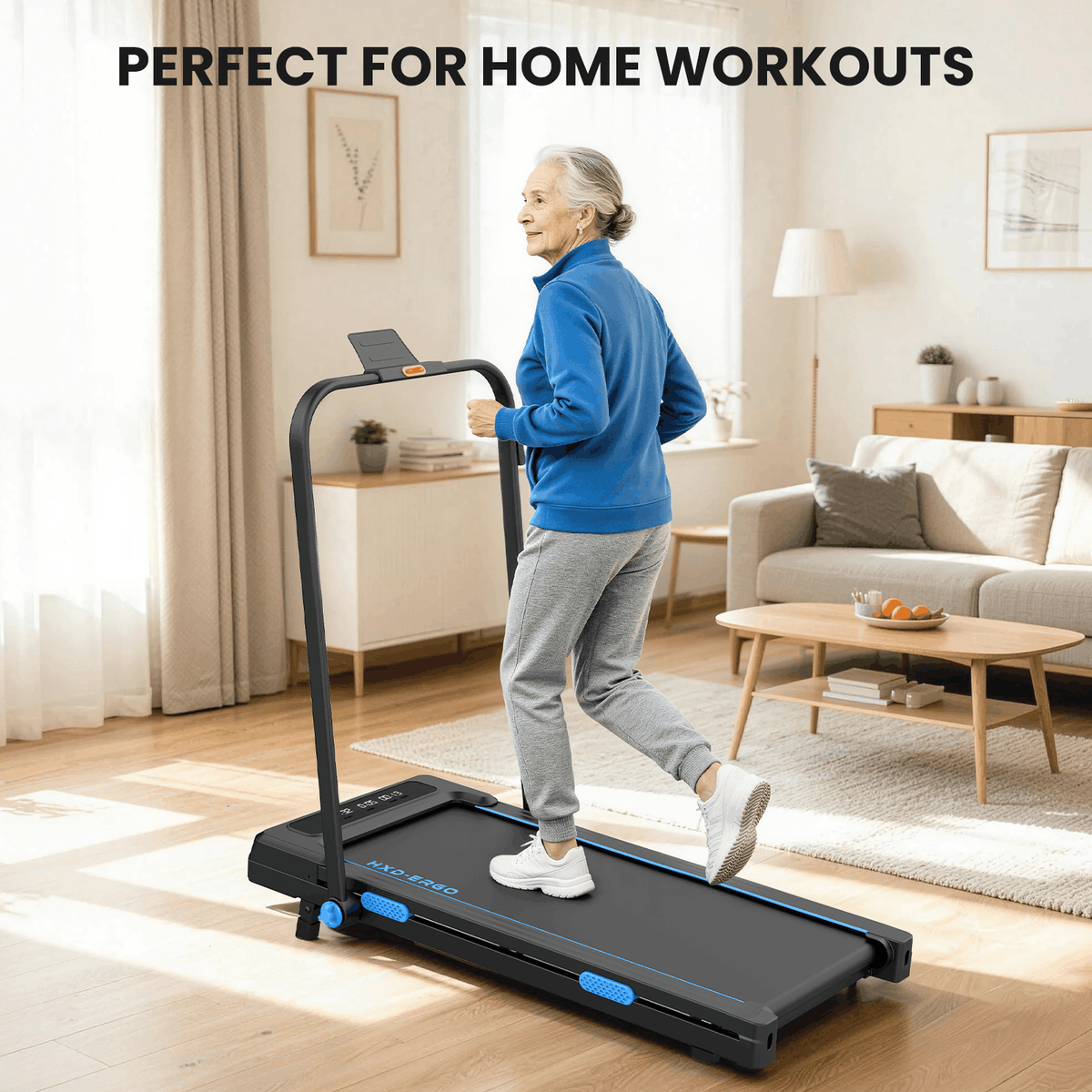 HXD-ERGO-2-in-1 Foldable Low Noise 250lbs Weight Capacity 1.5HP Motorized Treadmill with LED Monitor & Remote Control, 2 Level Manual Incline, Space Saving for Home Indoor Walking Jogging Workouts