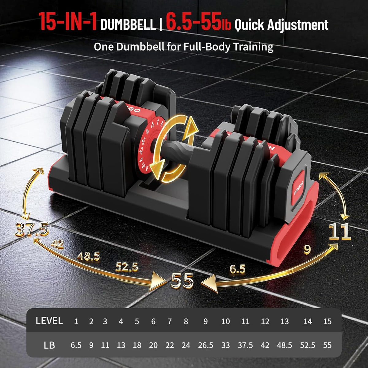 HXD-ERGO QuickSwitch Pro 55lb Adjustable Dumbbells (Pair)