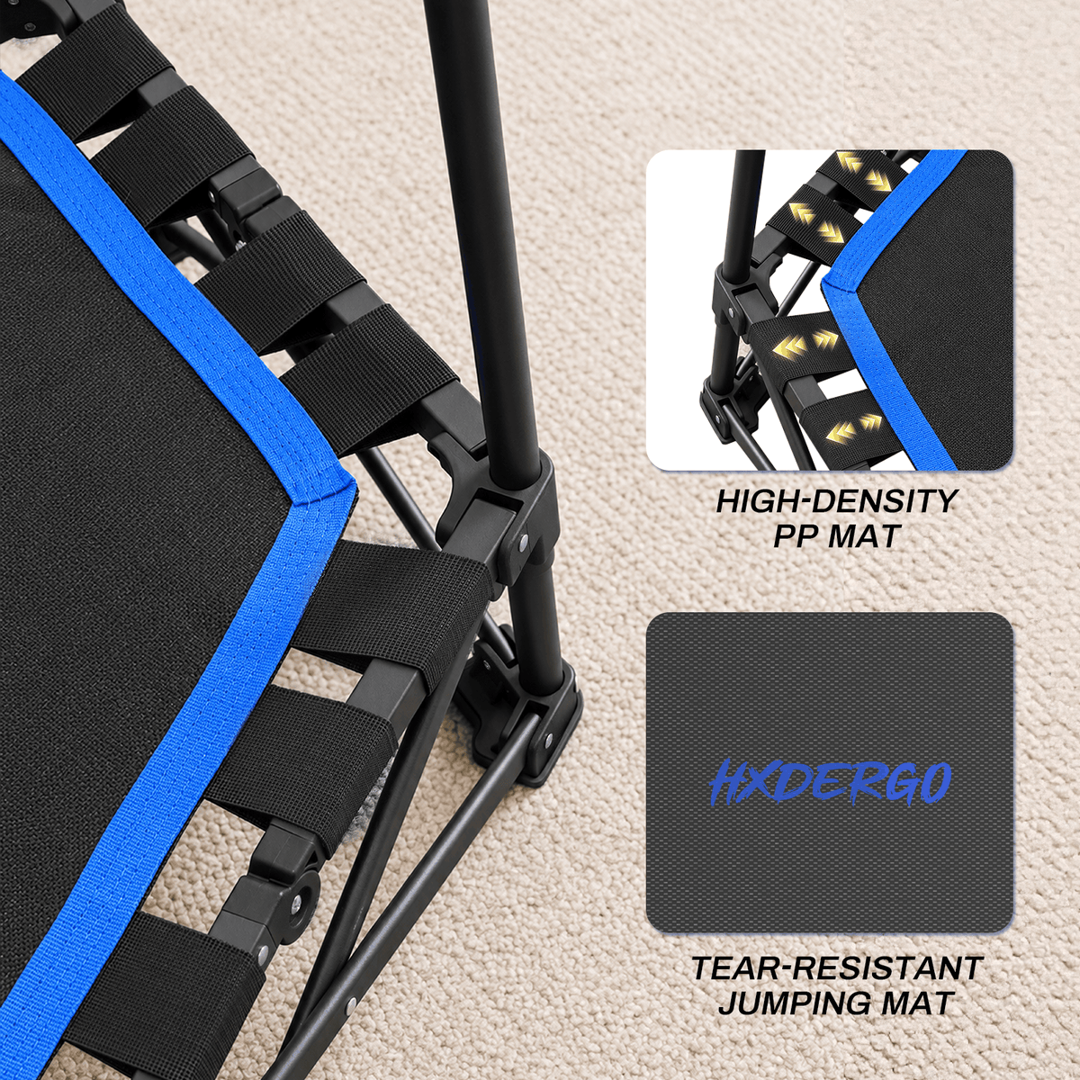 HXD-ERGO Pro Hexagonal Foldable Rebounder, Zero-Assembly Fitness Trampoline with Stability Handle