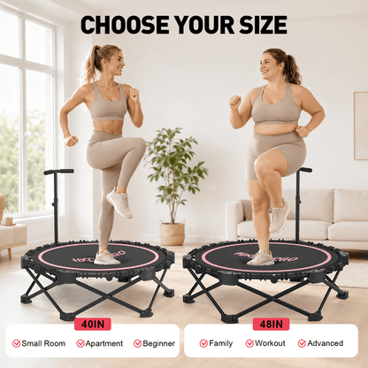 HXD-ERGO Classic Round Foldable Rebounder, Zero-Assembly Fitness Mini Trampoline with Handle