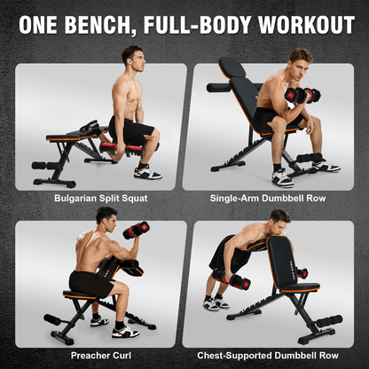 HXD-ERGO 660 lbs Capacity Adjustable Weight Bench, Foldable Incline/Decline Workout Bench for Home Gym, Multi-Position Fitness Training Equipment for Full Body Workouts, Strength Training Gear for Me