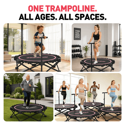 HXD-ERGO Classic Round Foldable Rebounder, Zero-Assembly Fitness Mini Trampoline with Handle